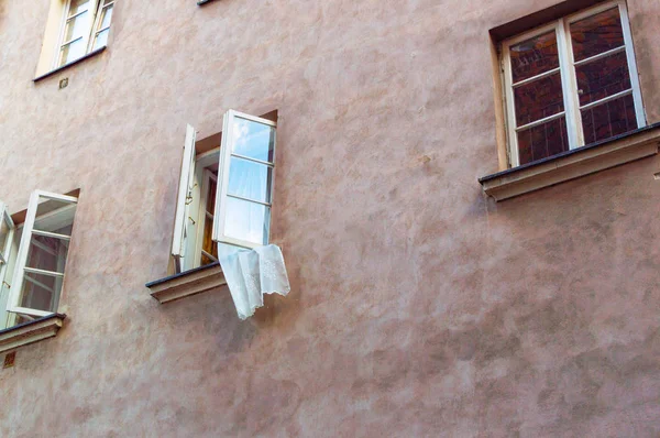 Open Window Flying Curtain Atmospheric Mood — Stock Photo, Image