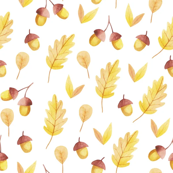 Eichel und gelbes Blatt nahtloses Muster. Herbststimmung. — Stockfoto