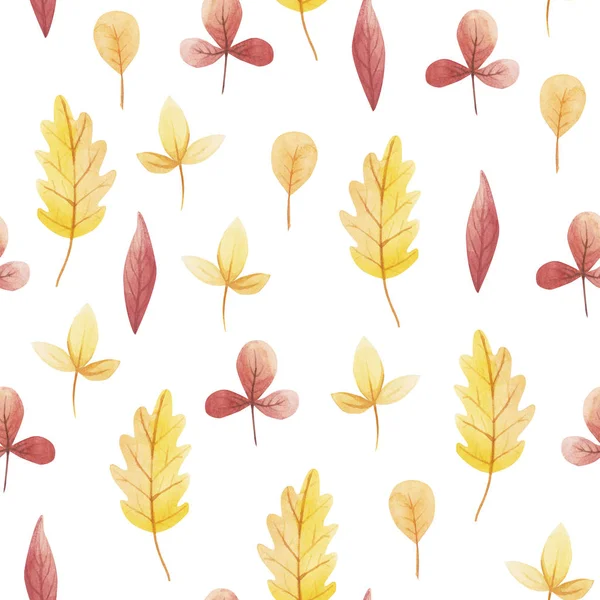 Yellow and red leaf of watercolor seamless pattern. Hello November, October, September. — Stock Photo, Image