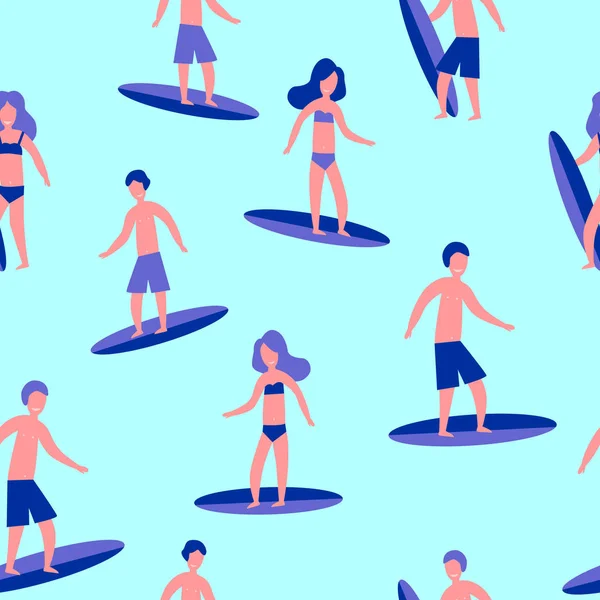 Vector illustration seamless flat pattern of Surfers for print.