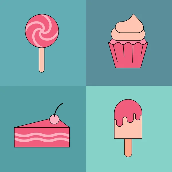 Varrat Nélküli Mintát Desszertek Fagylalt Cupcake Candy Édes Összessége Vektor — Stock Vector