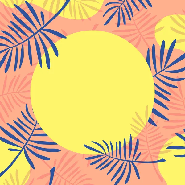 Bannière Ronde Lumineuse Corail Fougère Bleue Illustration Vectorielle Tropicale — Image vectorielle