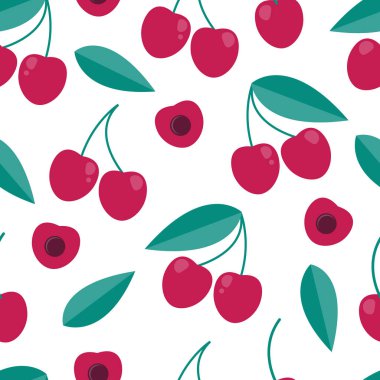 Düz tarzda kiraz berry dikişsiz desen. vintage arka plan
