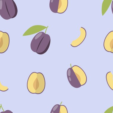 Baskı için düz tarzda erik Mor dikişsiz desen, wallpap