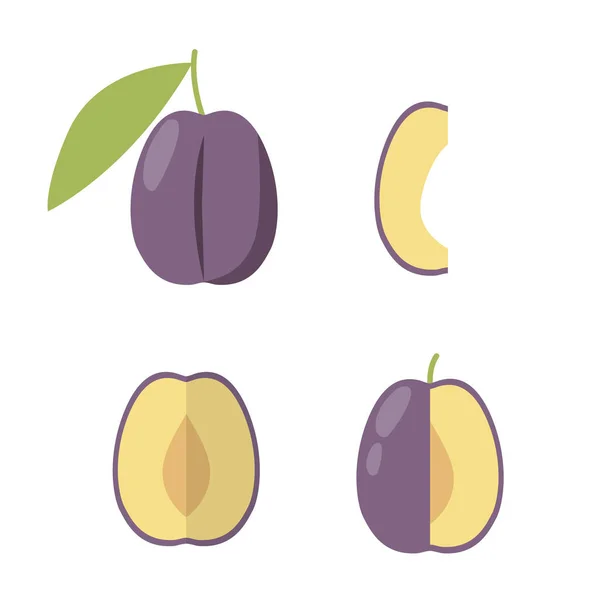 Set van vector pictogram plum in platte stijl — Stockvector