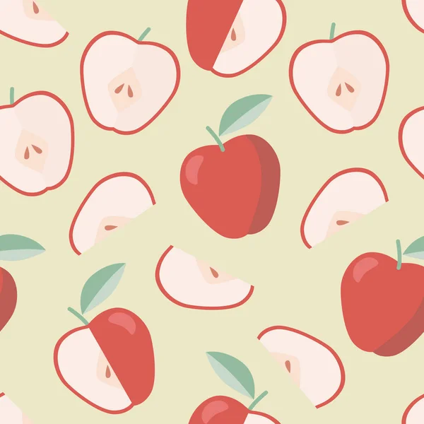 Veganes Muster nahtlos mit Apfel im flachen Stil — Stockvektor