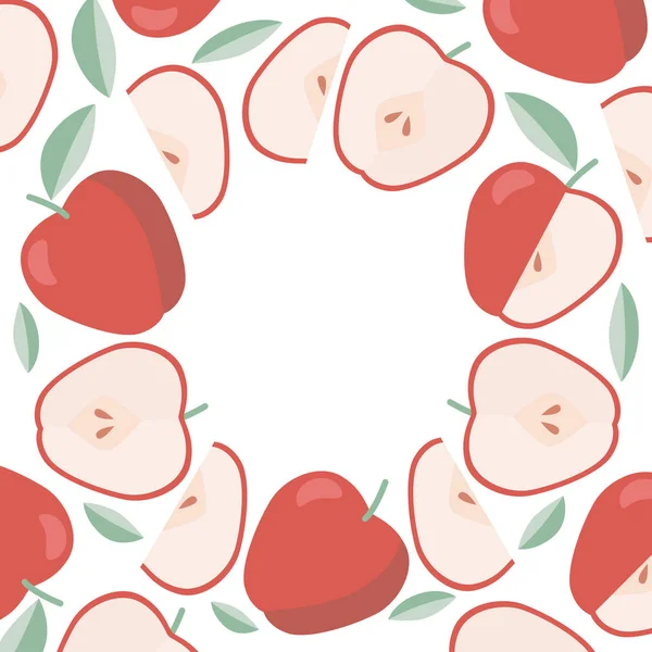 Äpfel mit rundem Rahmen, Etikettenschablone im flachen Stil — Stockvektor