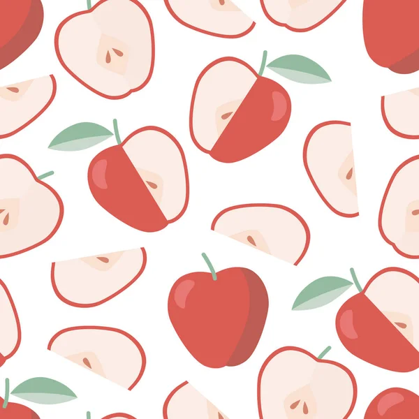 Sommer gesundes Muster nahtlos mit Apfel im flachen Stil — Stockvektor