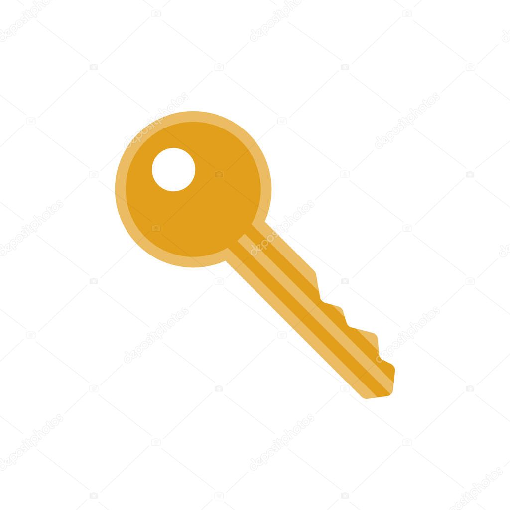 Gold key icon in flat style. Protection, safety, security concept, vector illustration