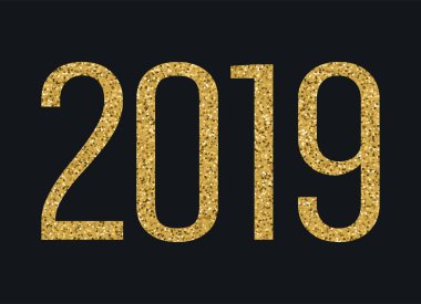 2019 yıl. Altın glitter numaraları. Tatil vektör tasarım öğesi takvim, yeni yıl eğlencesi daveti, kart, poster, afiş için