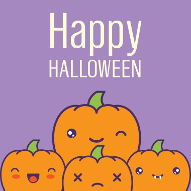 Cadılar Bayramı kartı kawaii kabak ile. Vektör çizim