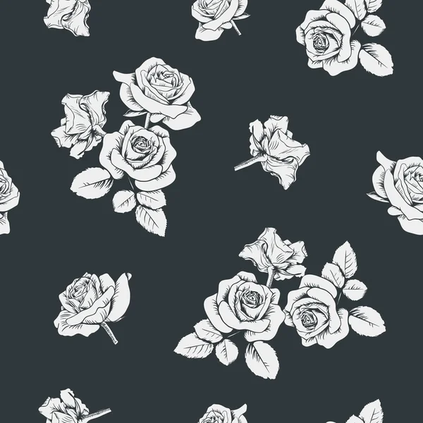 Rosas blancas sobre fondo negro. Patrón sin costuras. Ilustración vectorial — Vector de stock