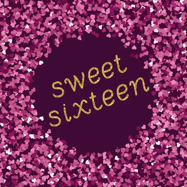 Ljus magenta rosa glitter textur whith glittrande text sweet sixteen — Stock vektor