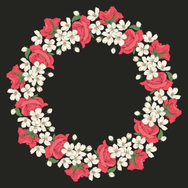 Çiçek yuvarlak desenli siyah arka plan üzerine. Vektör çizim