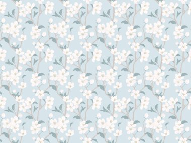 Çiçek açan ağaç. Çiçekler ile Seamless modeli. Bahar çiçek doku. Botanik illüstrasyon el çekilmiş