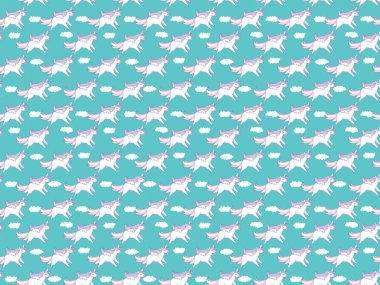 Dikişsiz desen arka plan. Pegasus ve tek boynuzlu at olarak şirin domuz.