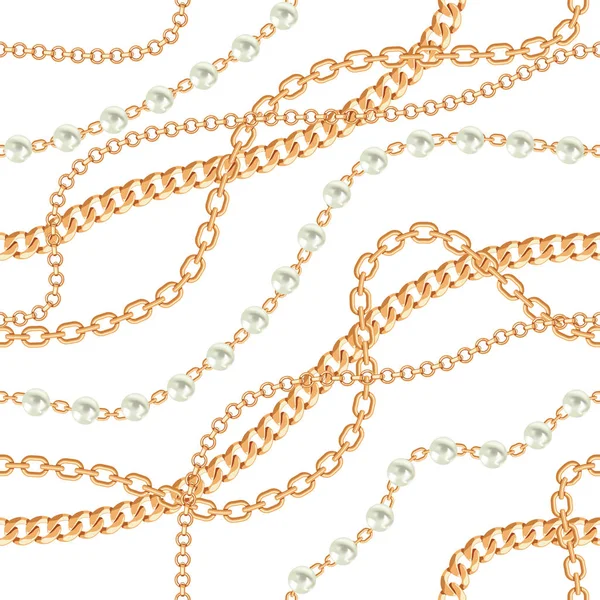 Fondo de patrón sin costuras con peras y cadenas collar metálico dorado. En blanco. Ilustración vectorial — Archivo Imágenes Vectoriales