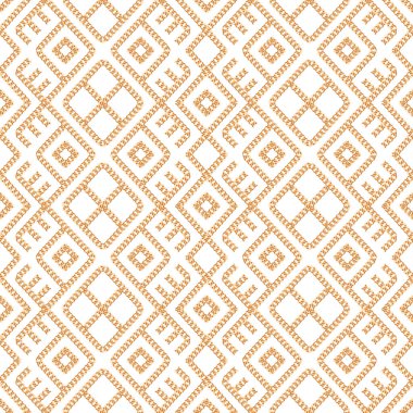 Beyaz arka plan üzerinde Altın zincir geometrik süs Dikişsiz desen. Vektör çizimi