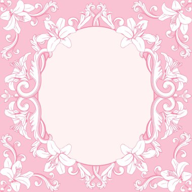 Zambaklar ile süs vintage çerçeve. Siyah beyaz renklerde vektör çizimi