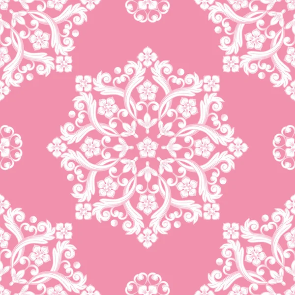 Patrón de damasco sin costuras. Textura rosa. Ilustración vectorial . — Archivo Imágenes Vectoriales