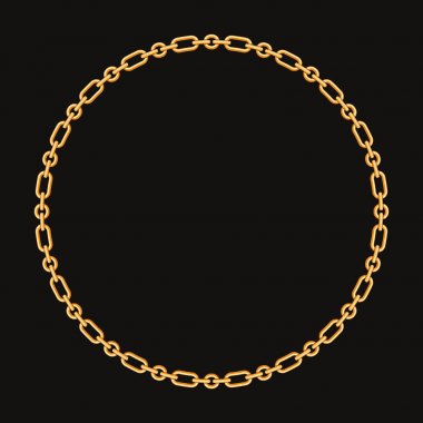 Altın zincirle yapılmış yuvarlak çerçeve. Siyah üzerinde. Vektör çizimi