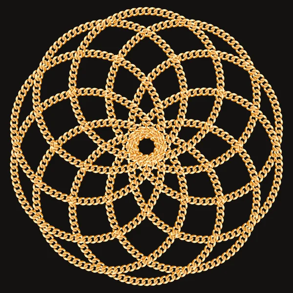Rundes Muster mit goldenen Ketten. auf schwarz. Vektorillustration — Stockvektor