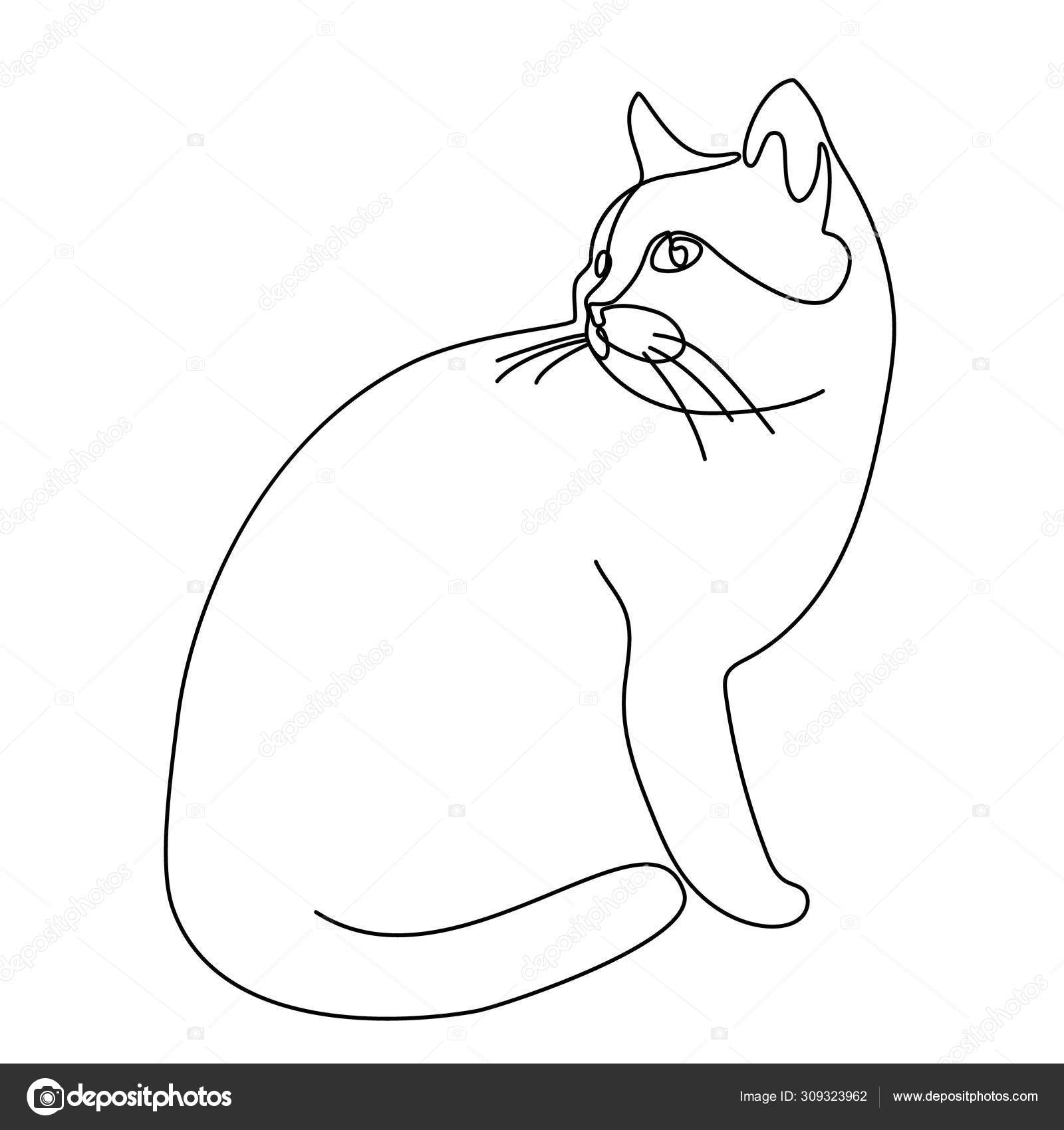 Kontinuerlig tegning. Katt! Vektorillustrasjon. I svart farge isolert på  hvit bakgrunn . stockvektor © Marymo.art #309323962, image size:1600x1700