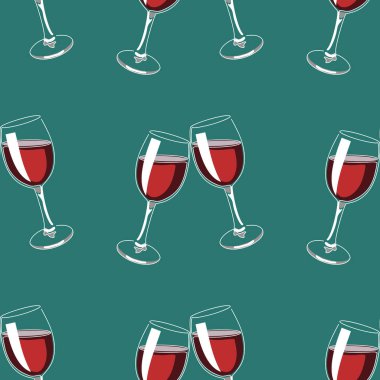 Kırmızı şarap kadehleriyle kusursuz bir arka plan. Vektör illüstrasyonu.