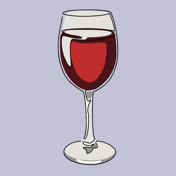 Desenho de linha contínua colorida. Um copo de vinho tinto. Ilustração vetorial . — Vetor de Stock