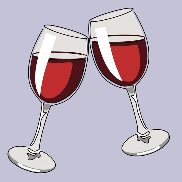 Desenho de linha contínua colorida. Copos de vinho. Ilustração vetorial . — Vetor de Stock