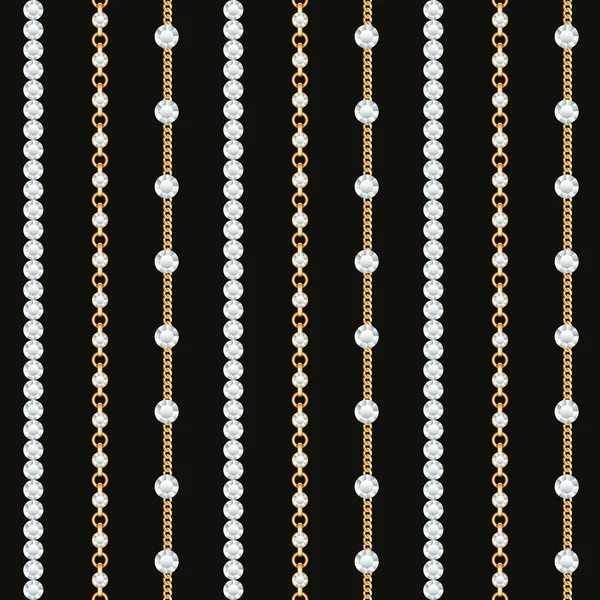 Seamless pattern of Gold chain lines on black background. Vector illustration — Stock Vector