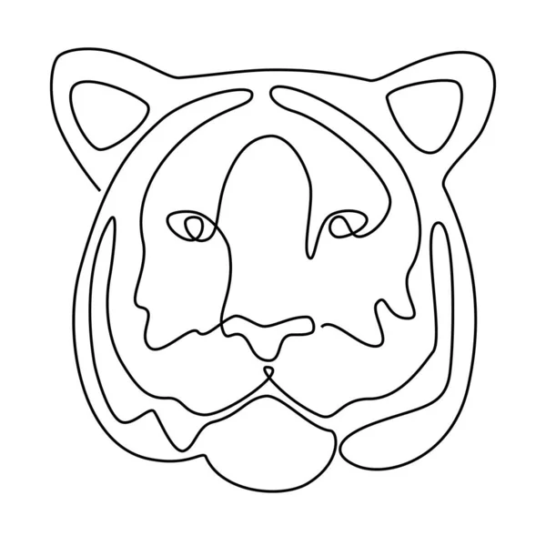 Dibujo continuo de línea. Cabeza de tigre. Ilustración vectorial. En color negro aislado sobre fondo blanco . — Archivo Imágenes Vectoriales