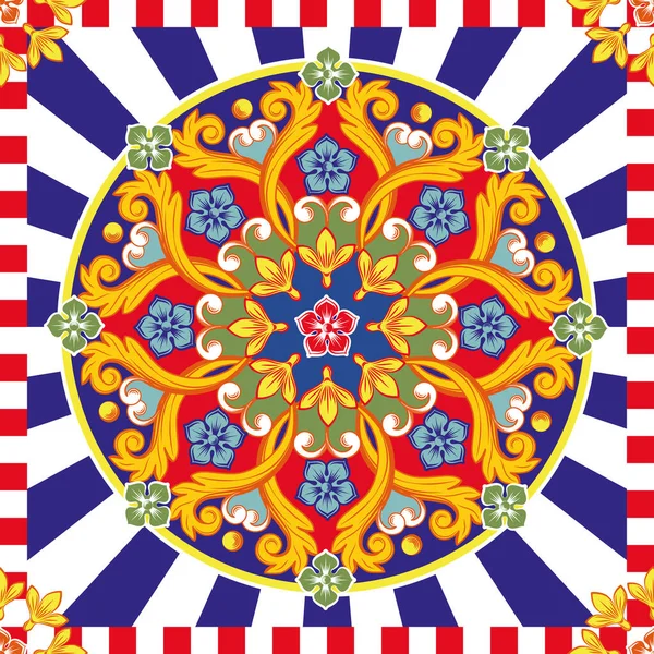 Kusursuz, parlak bir altyapısı var. Renkli etnik yuvarlak süslemeli mandala. Moda modeli. Vektör illüstrasyonu