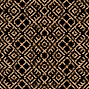 Siyah arka plan üzerinde Altın zincir geometrik süs Dikişsiz desen. Vektör çizimi