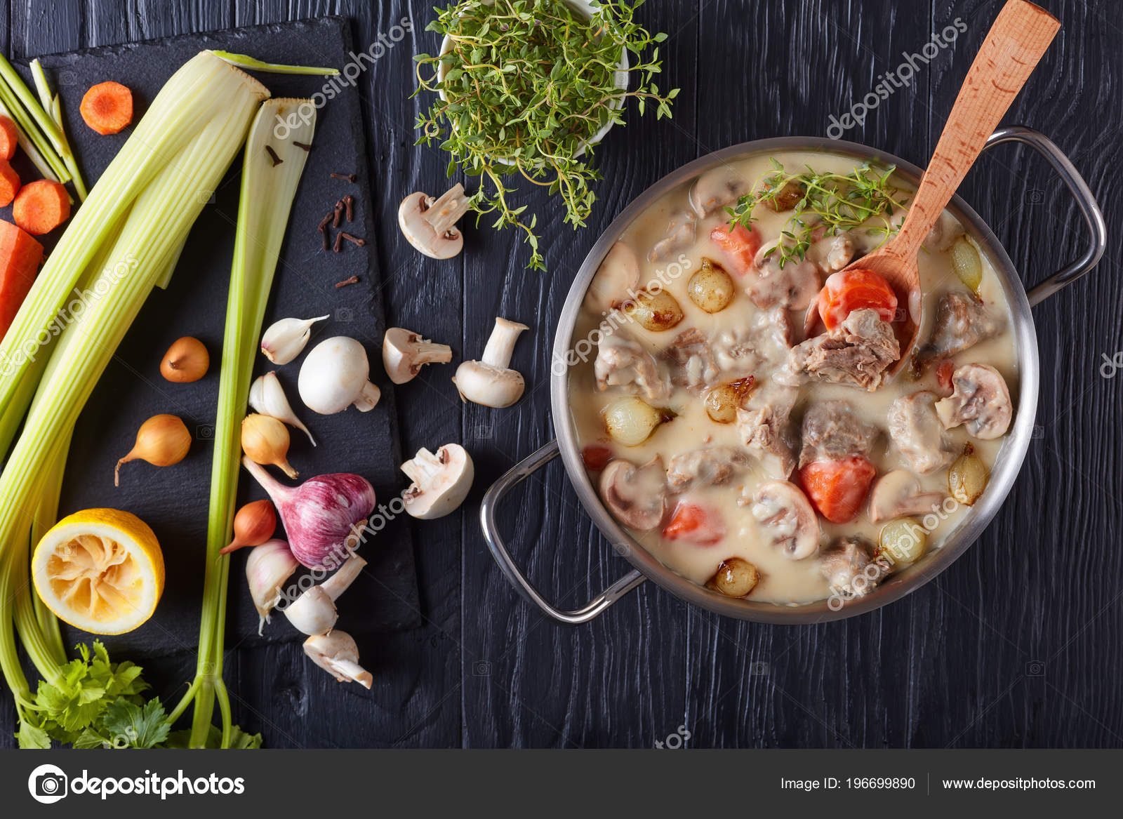 Creamy Veal Stew Blanquette Veau Pieces Veal Stewed Mushrooms Glazed