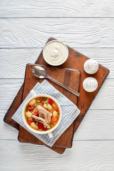 Daging Babi Lezat Sup Sayur Sayuran Dengan Kacang Putih Kacang — Stok Foto