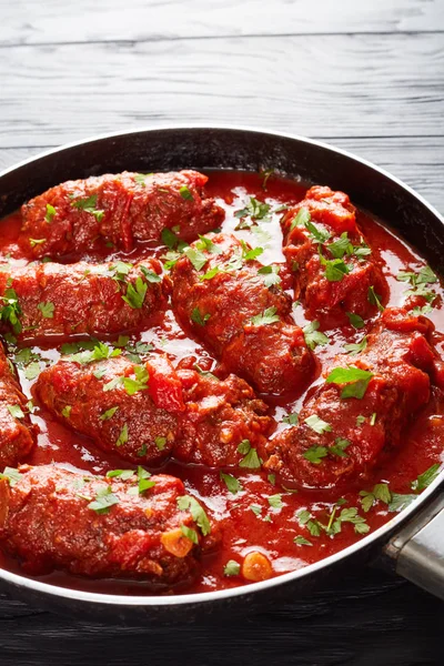 Primer Plano Braciole Italiano Rollos Carne Res Rellenos Jamón Rodajas — Foto de Stock