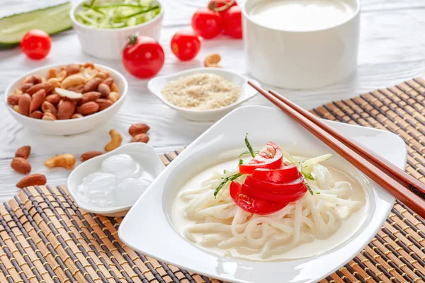 Soy Milk Korean Soup Kongguksu Kong Guksu Rice Noodle Nuts — Stock Photo, Image