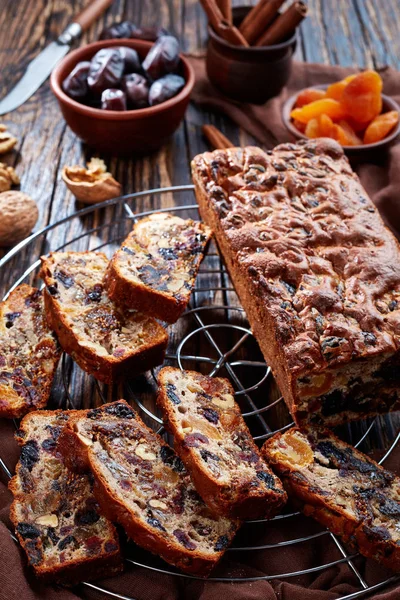 Dried fruits rich cake, top view — Stock Photo, Image