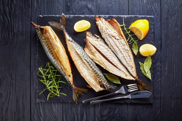 Close-up of smoked mackerel, top view — Stock Photo, Image