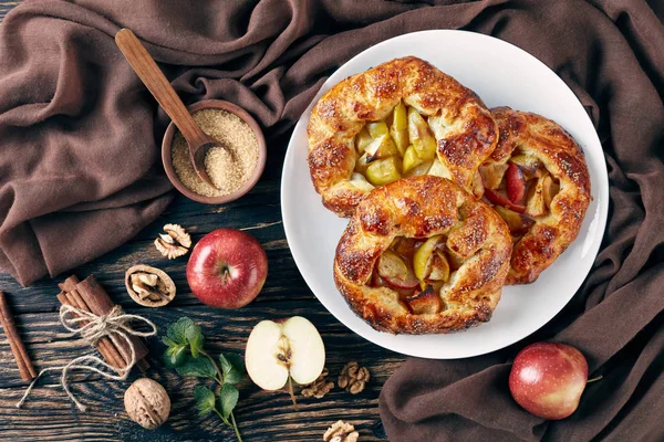 Délicieuses Tartes Aux Pommes Ouvertes Galettes Aux Tranches Pomme Sur — Photo