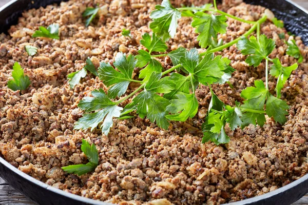 Close-up of ground liver with onion filling — Stock Photo, Image