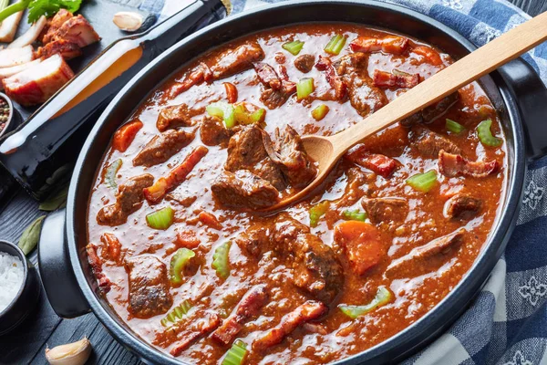Irish beef and beer stew in a pot — Stock Photo, Image