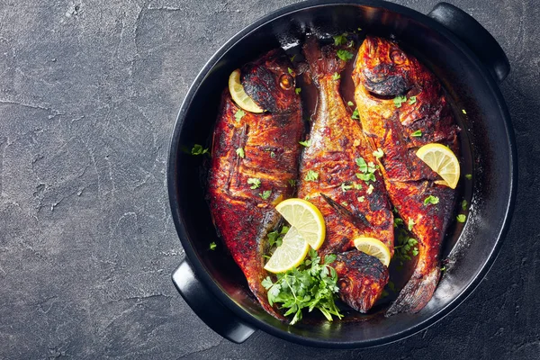 Frisch gegrillter Dorado-Fisch in einem Gericht — Stockfoto