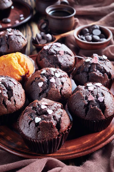 Vue verticale des muffins au chocolat fraîchement cuits — Photo
