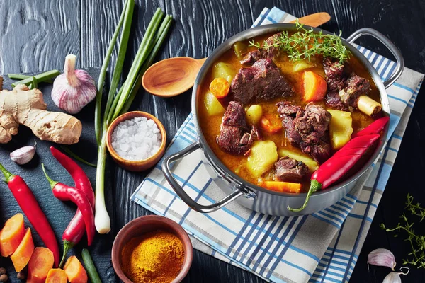 Jamaican Curried Capra într-o oală, vedere de sus — Fotografie, imagine de stoc