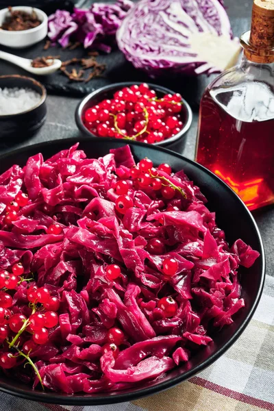 Danish Red Cabbage in a black bowl — Stock Image Danish Red Cabbage in a black bowl Royalty Free Stock Photos
