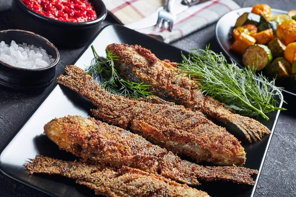 Close-up of freshly fried crispy crucian carps — Stock Image Close-up of freshly fried crispy crucian carps Royalty Free Stock Photos