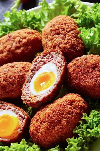 close-up of scotch eggs. top view, macro