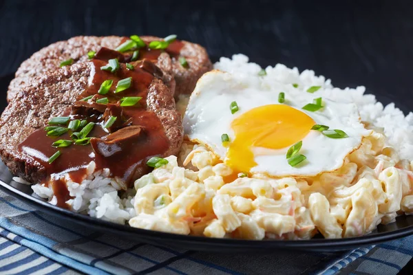 Burger Gravy havaiano no arroz, vista superior — Fotografia de Stock